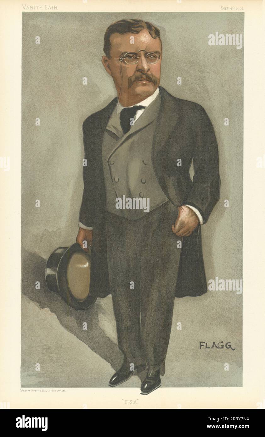 VANITY FAIR ESPION CARICATURE ÉTATS-UNIS Président Theodore Roosevelt 'USA'. Flagg 1902 Banque D'Images