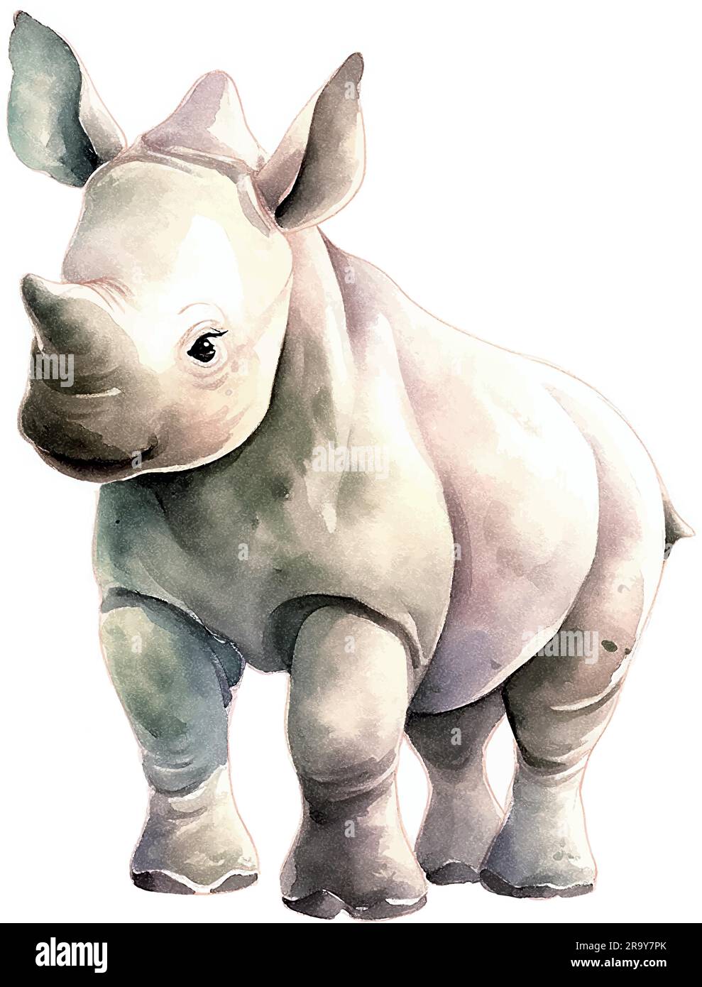 Aquarelle de rhinocéros de dessin animé pour un motif imprimé. Modèle graphique isolé. Illustration de Vecteur