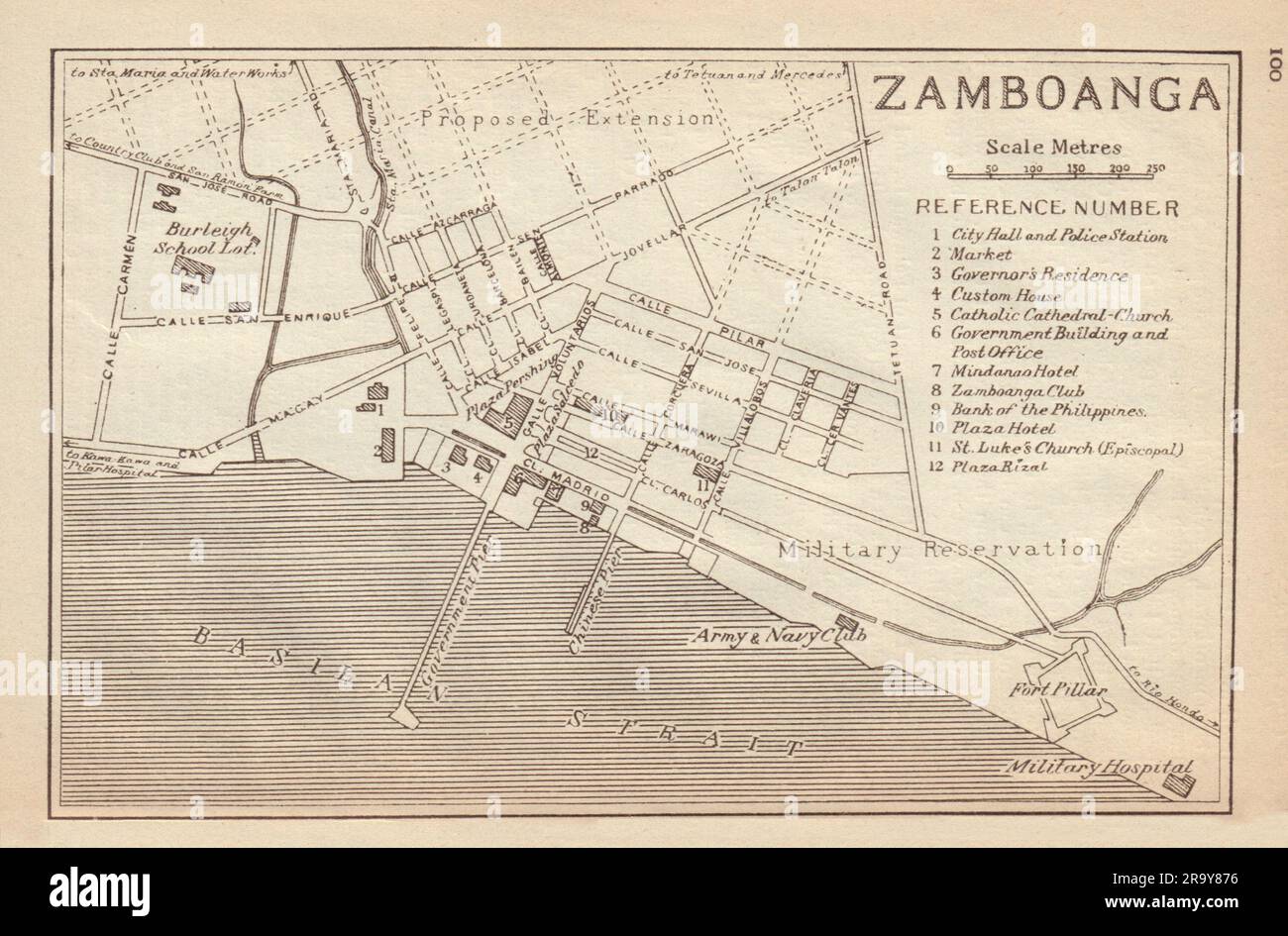 Plan de croquis de ville de Zamboanga. Mindanao. Philippines 1917 ancienne carte antique Banque D'Images