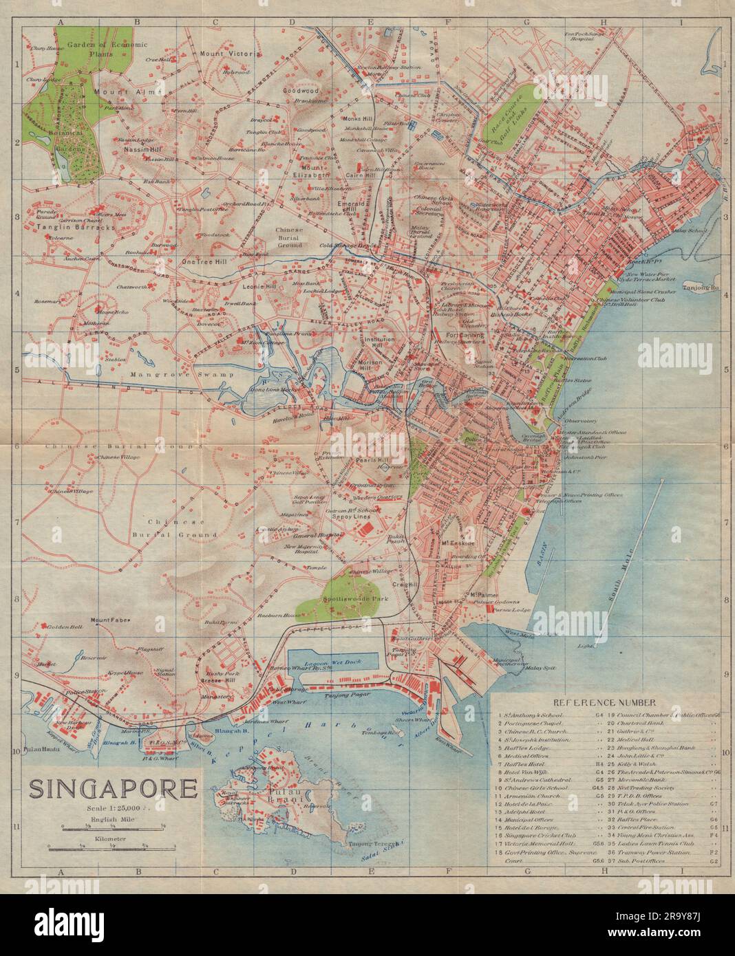 Ville antique de Singapour plan 1917 carte ancienne Banque D'Images