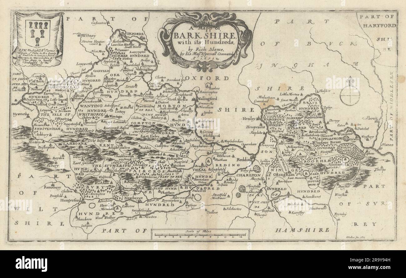 Une Mapp de Bark Shire, avec ses centaines par Richard Blome 1673 ancien antique Banque D'Images