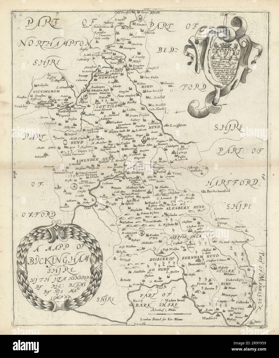 Un Mapp de Buckingham Shire: Avec ses centaines par Richard Blome 1673 vieux Banque D'Images