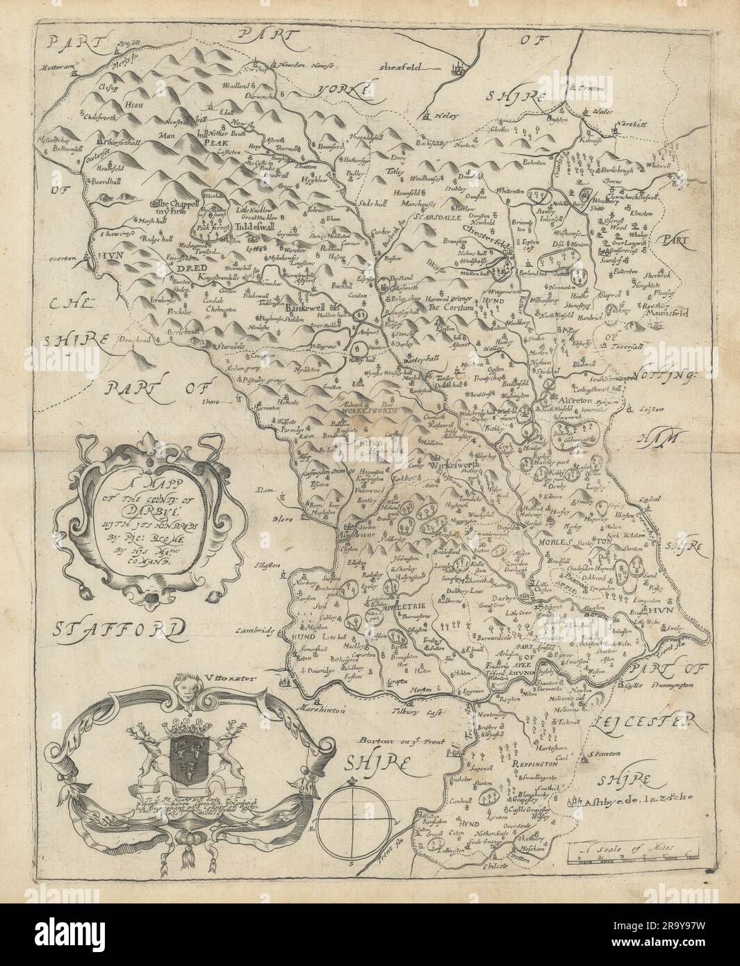 Une Mapp du comté de Darbye avec ses centaines par Richard Blome 1673 vieux Banque D'Images