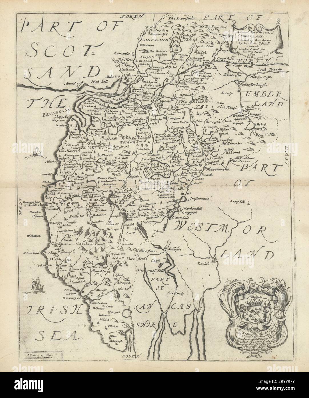 Un Mapp général de la Comtie de Cumberland par Richard Blome 1673 vieux Banque D'Images