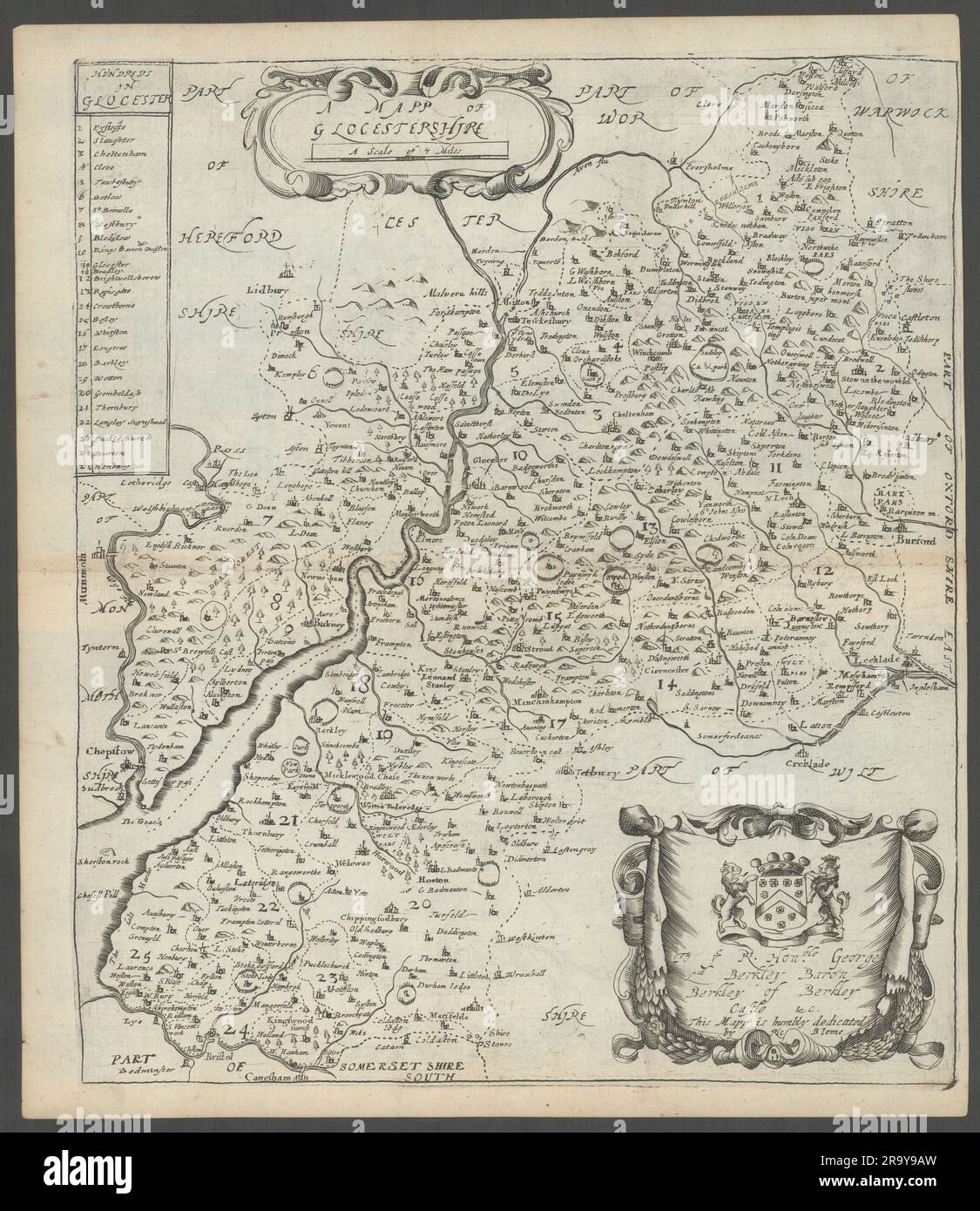 Une Mapp de Glocestershire par Richard Blome 1673 ancien plan carte antique Banque D'Images