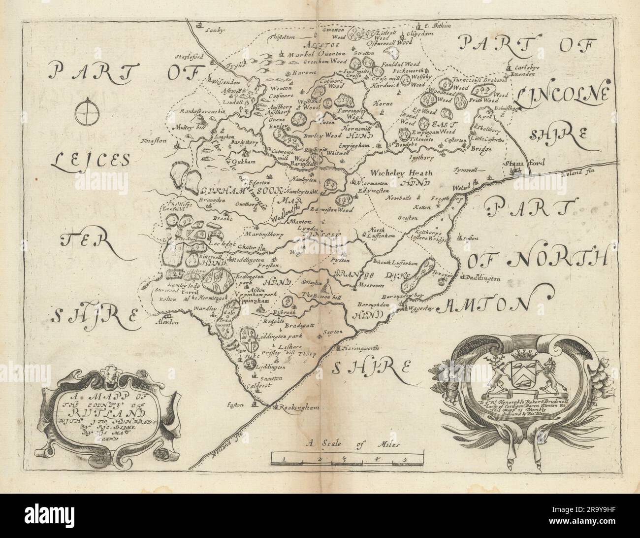Une Mapp du comté de Rutland avec ses centaines par Richard Blome 1673 Banque D'Images