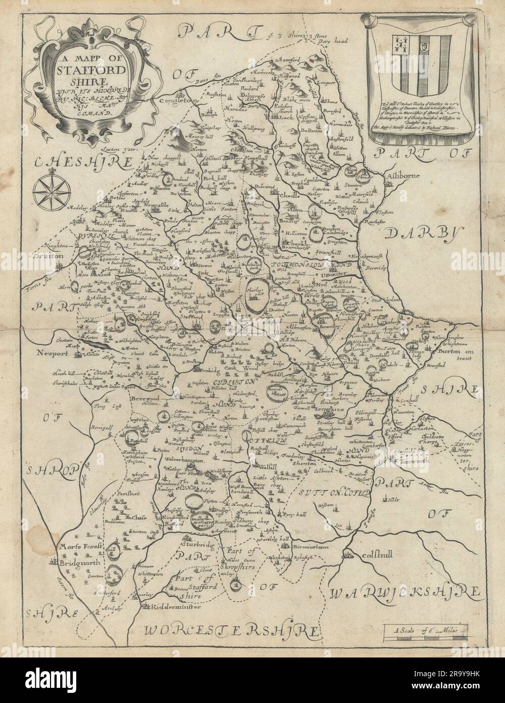 Un Mapp de Stafford Shire avec ses centaines par Richard Blome 1673 vieux Banque D'Images