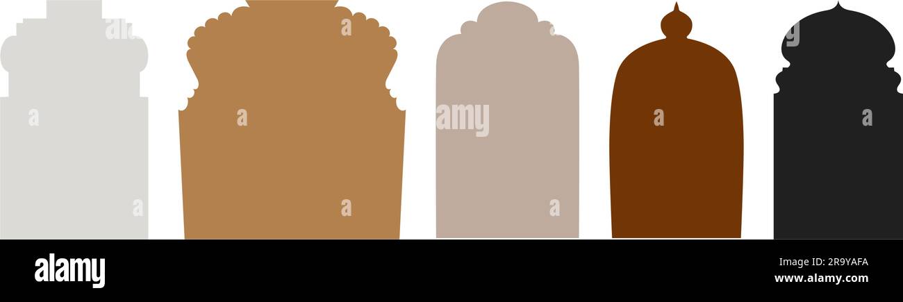 Forme islamique d'une arche de porte. Icône kareem de Ramadan. Motif en forme de fenêtre arabe de style plat. Ensemble d'arches et de fenêtres de style oriental. Illustrateur vectoriel Illustration de Vecteur