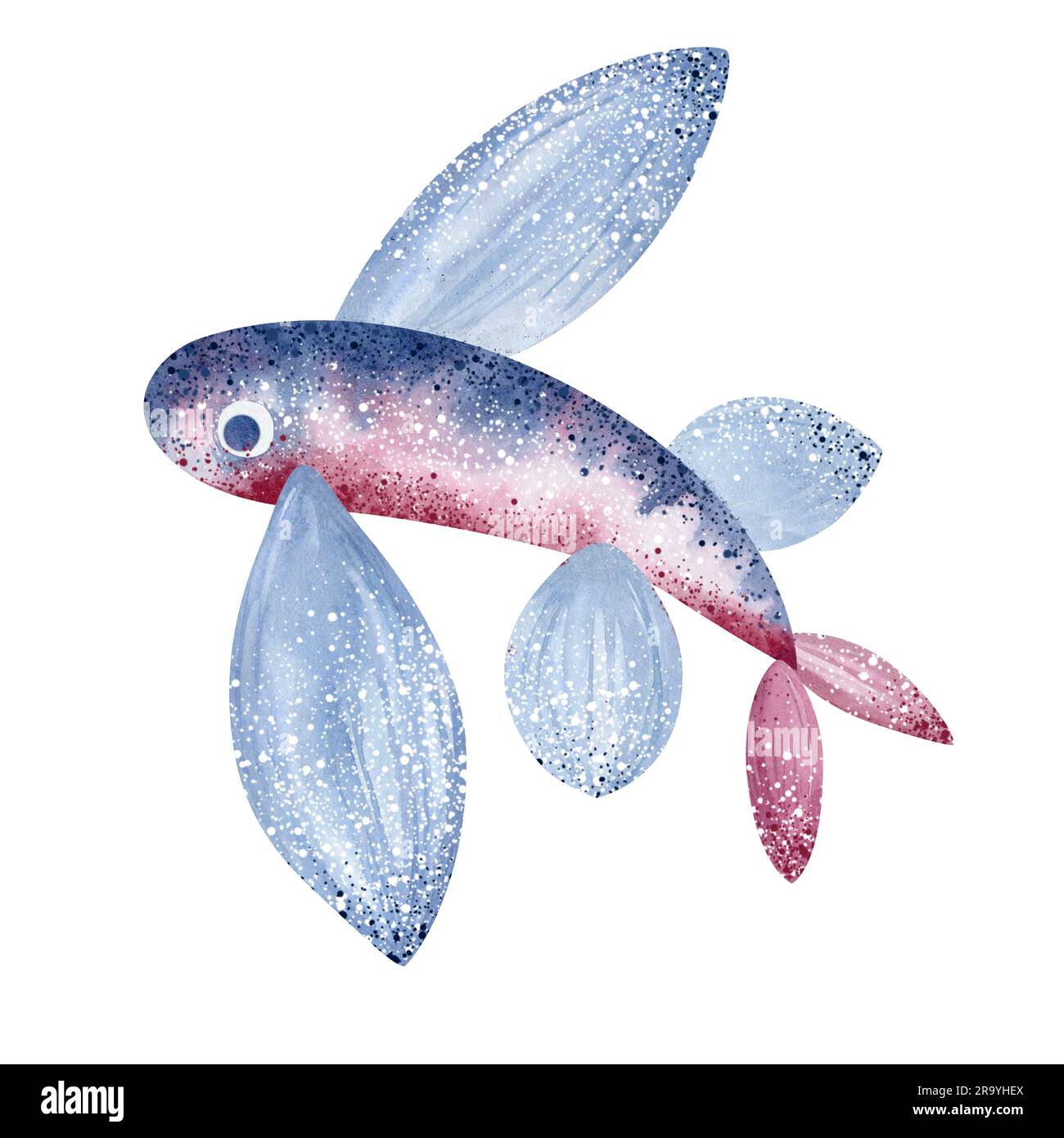 Illustration de l'aquarelle du poisson volant. Habitants marins du monde sous-marin. illustration isolée sur fond blanc. éducation, carte postale, bâton Banque D'Images