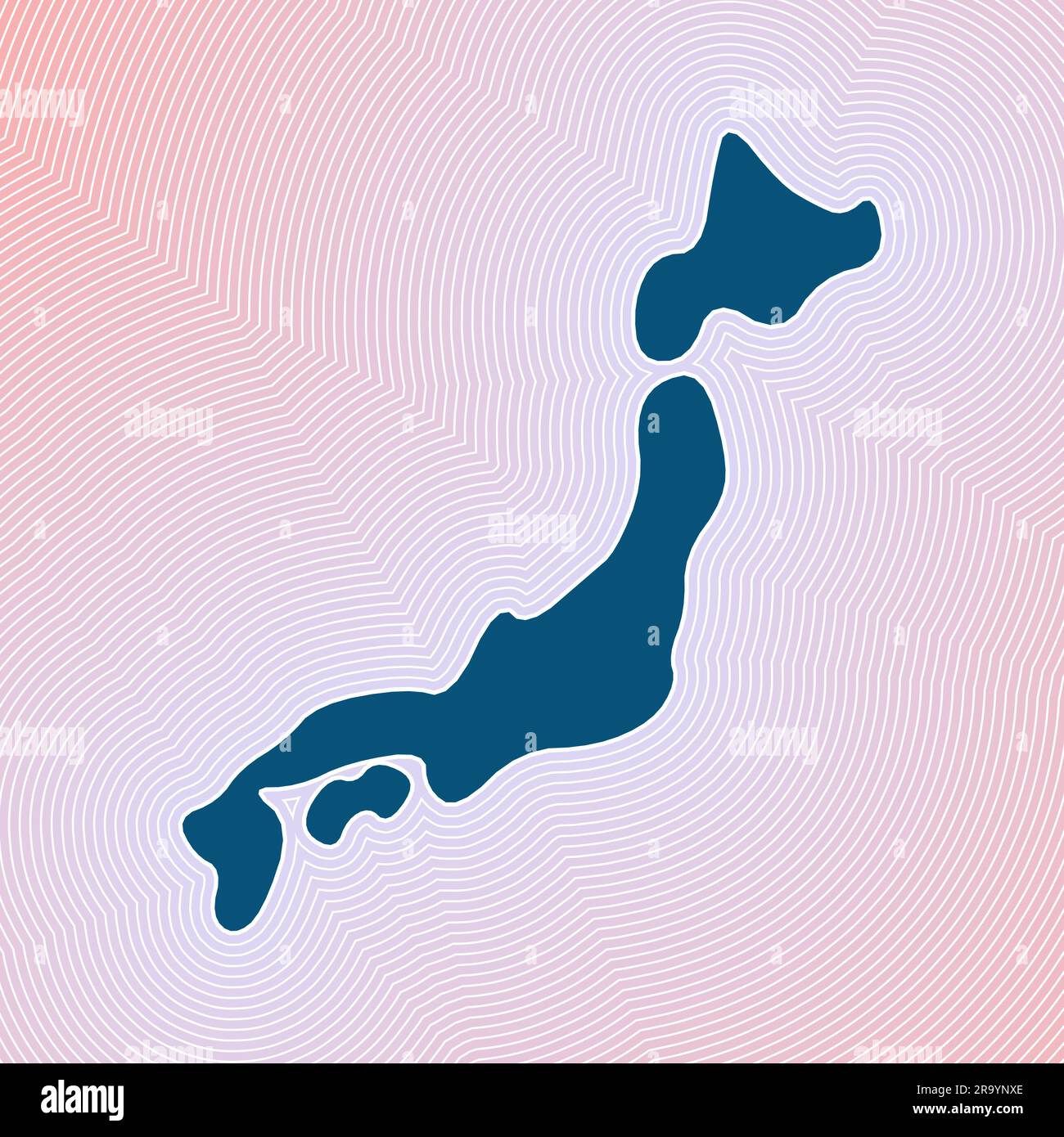 Icône carte Japon. Forme campagnard sur fond de dégradé rayé radieux. Affiche Japon dynamique. Illustration vectorielle incroyable. Illustration de Vecteur