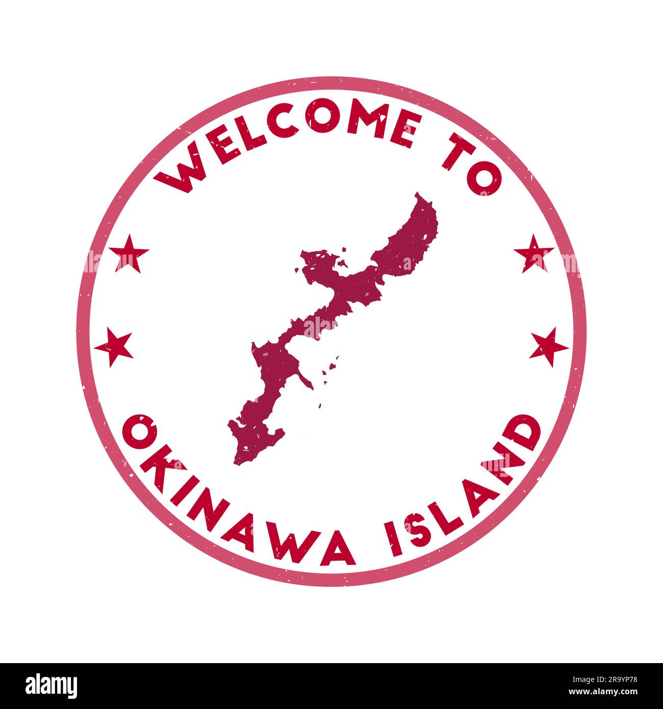Bienvenue au timbre de l'île d'Okinawa. Timbre rond grunge avec texture dans le thème de couleur Nippon. Sceau géométrique de style vintage de l'île d'Okinawa. Illustration de Vecteur
