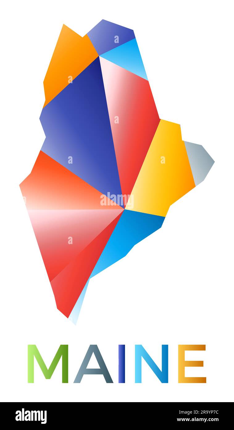 Forme colorée brillante du Maine. Logo d'état américain de style géométrique multicolore. Design moderne et tendance. Illustration vectorielle soignée. Illustration de Vecteur
