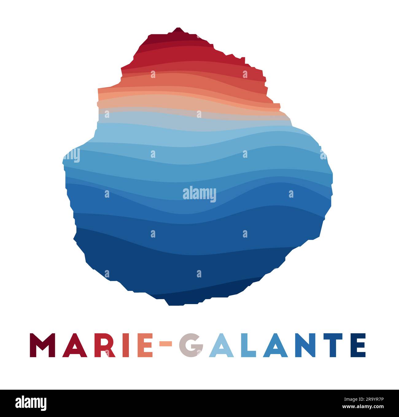 Carte Marie-Galante. Carte de l'île avec de belles vagues géométriques dans les couleurs bleu rouge. Forme Marie-Galante éclatante. Illustration vectorielle. Illustration de Vecteur