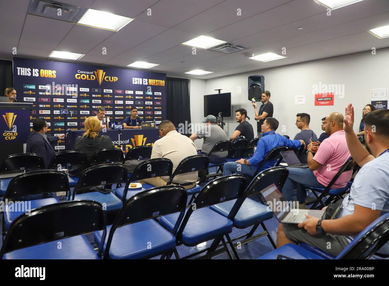 New Jersey, Harison, États-Unis. 29th juin 2023. (SPO) coupe d'or CONCACAF : Conférence de presse El Salvador. 29 juin 2023, Harion, New Jersey, Etats-Unis: Conférence de presse avec l'entraîneur Hugo Perez est joueur Christian Alonso Martinez avant le match contre le Costa Rica pour la série 2 de la coupe d'or de la CONCACAF à l'arène de taureau rouge à Harrison, le jeudi (29). Credit: Leco Viana/Thenews2 (Credit image: © Leco Viana/TheNEWS2 via ZUMA Press Wire) USAGE ÉDITORIAL SEULEMENT! Non destiné À un usage commercial ! Banque D'Images