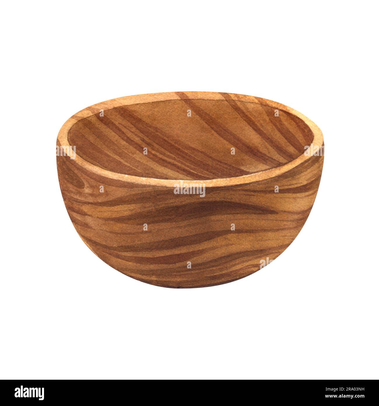 Assiette en bois aquarelle, bol isolé sur fond blanc. Peinture pour le design, textiles, menu, affiche, application, publicité dessin animé à la main. Banque D'Images