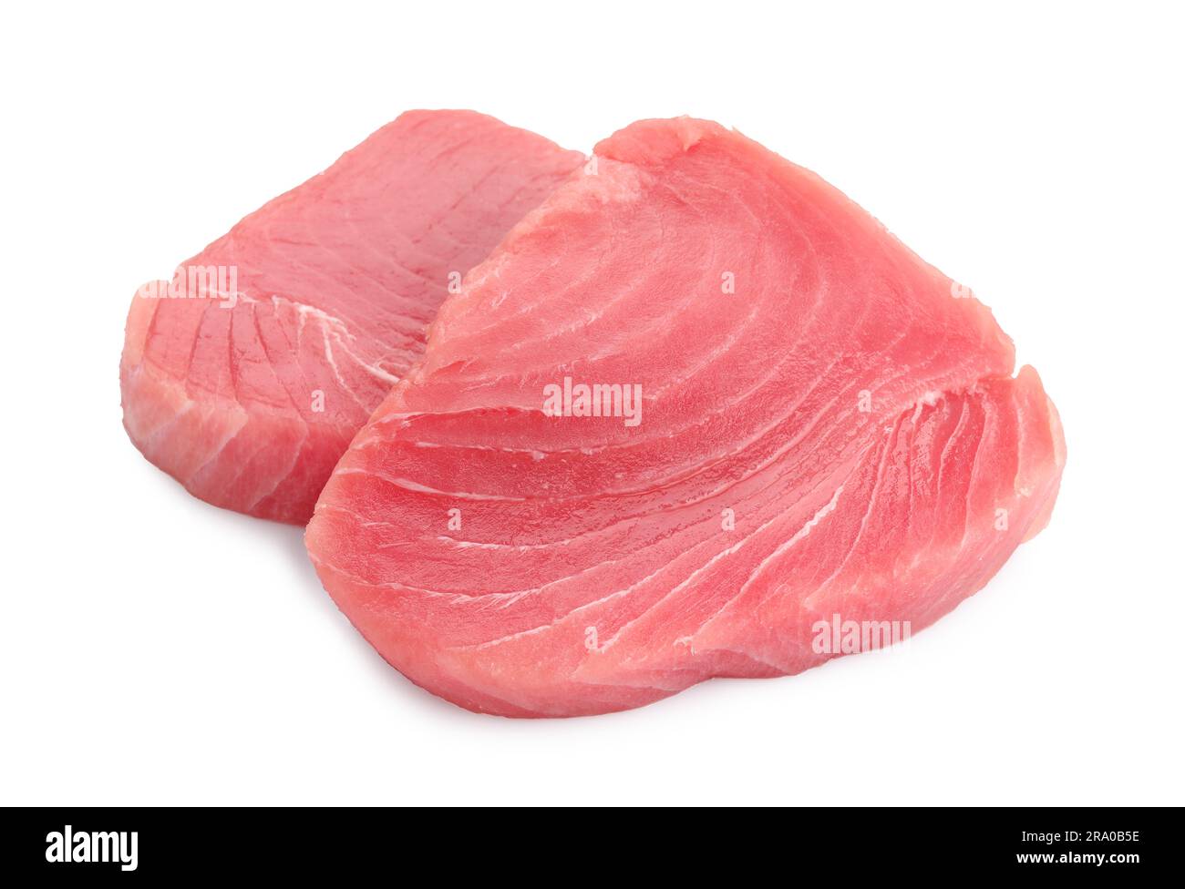 Filets de thon frais sur fond blanc Banque D'Images
