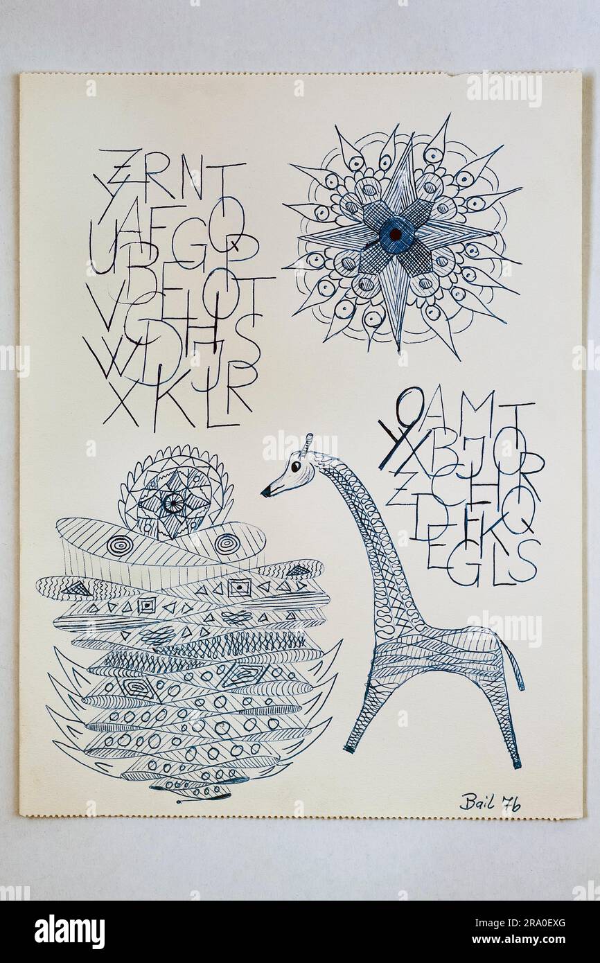 Lettres et formes fantaisie, dessin d'élève, classe 7b, 1964, Bavière, Allemagne Banque D'Images