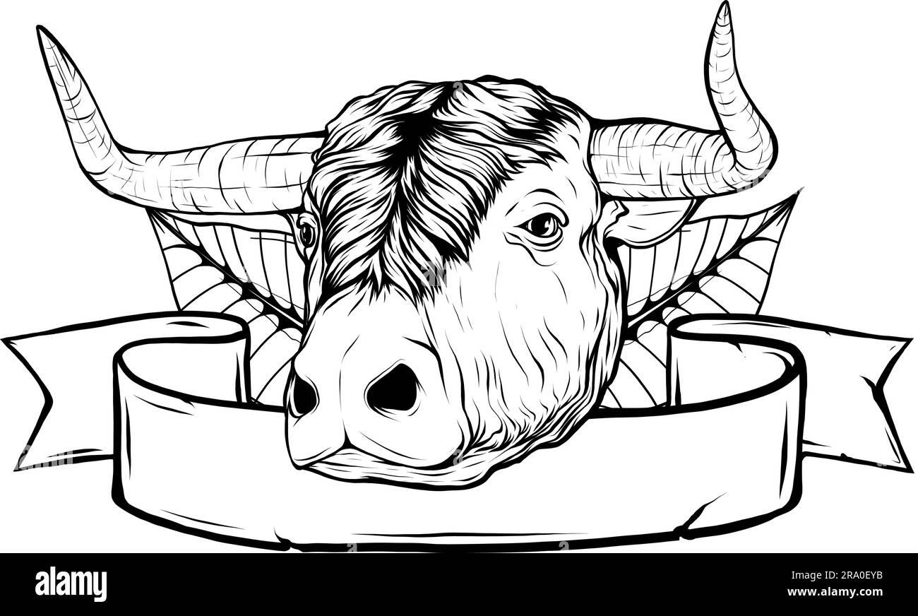 Illustration vectorielle de la tête de taureau féroce en noir et blanc Illustration de Vecteur