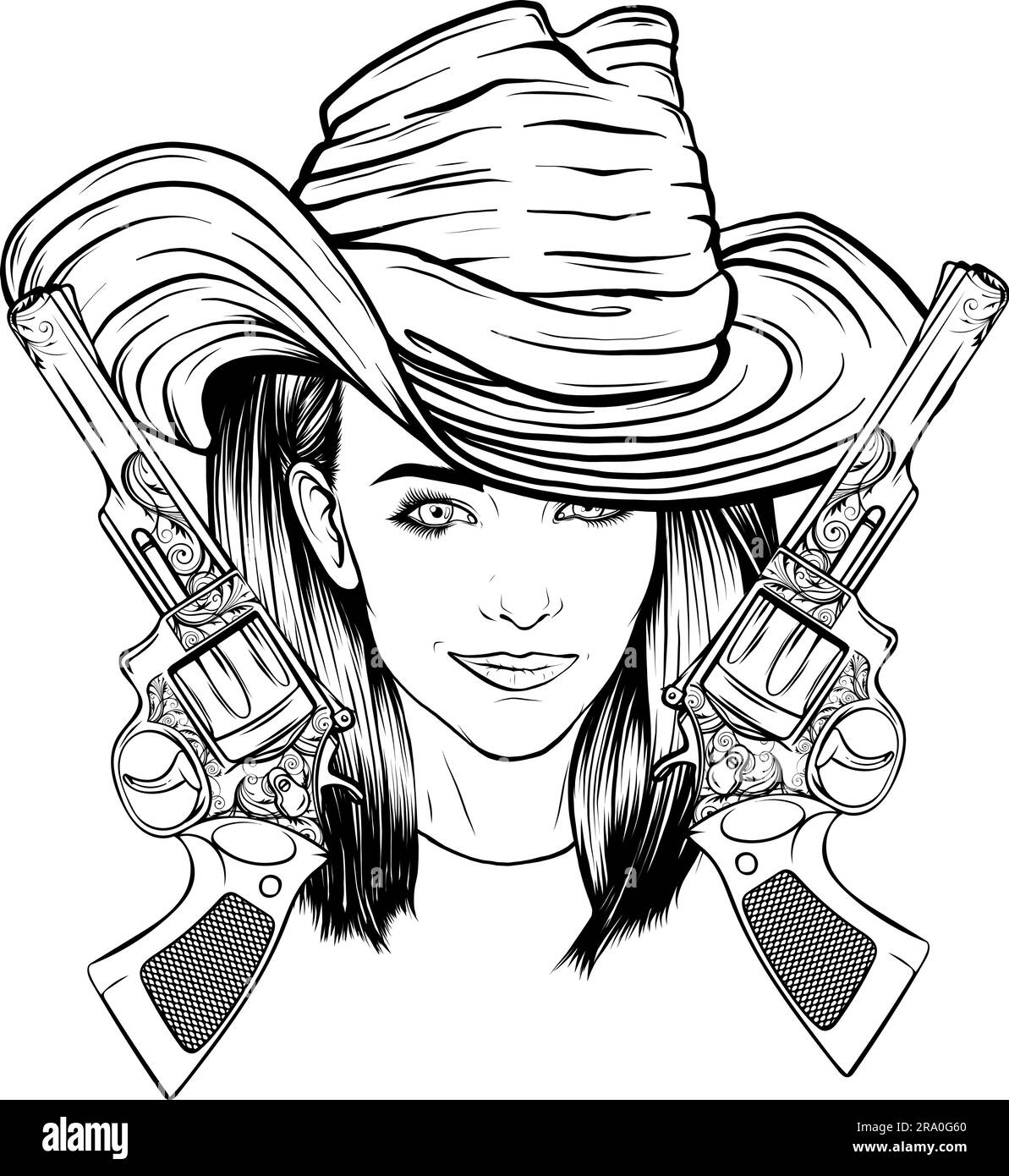 Vector Cowgirl en noir et blanc Illustration de Vecteur