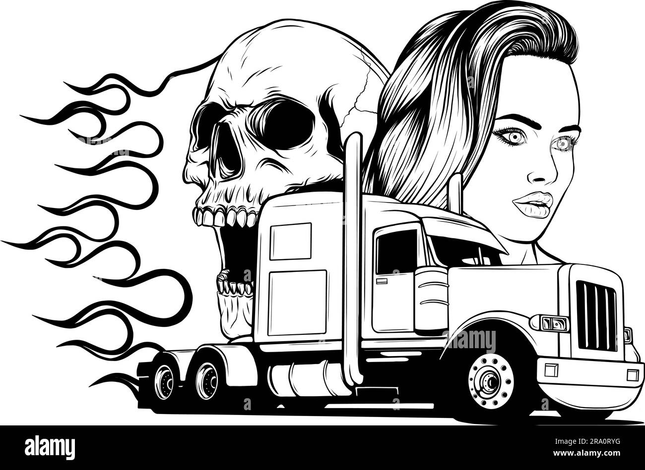 Camion américain classique. Illustration en noir et blanc Illustration de Vecteur