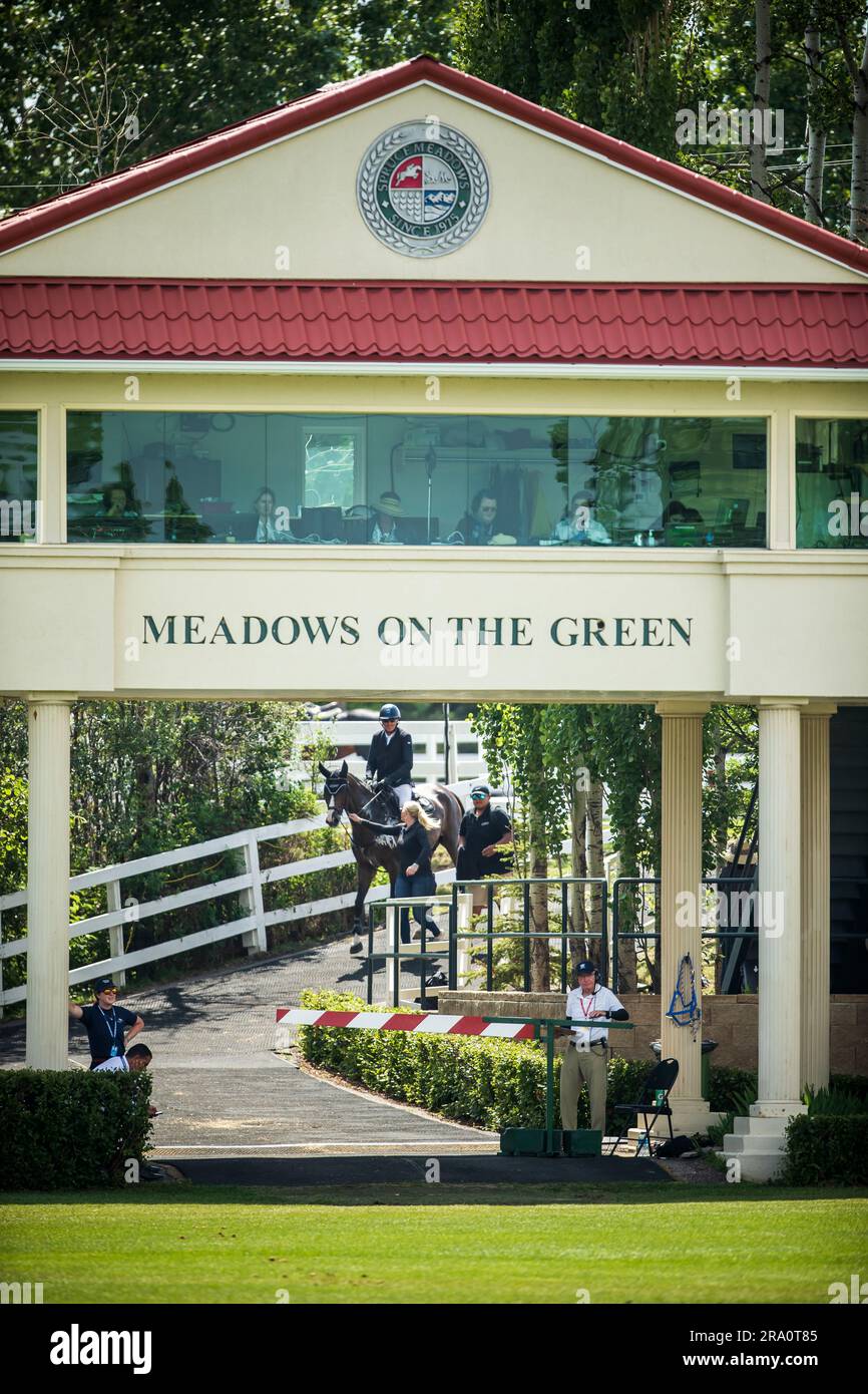 Paul O'Shea, d'Irlande, participe au spectacle panaméricain de Spruce Meadows à Calgary, Alberta, Canada sur 29 juin 2023. Banque D'Images