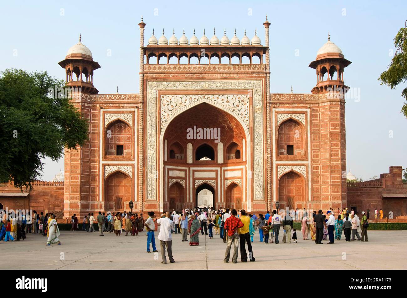 Porte d'entrée, Taj, Taj Mahal, Agra, Uttar Pradesh, Inde Banque D'Images