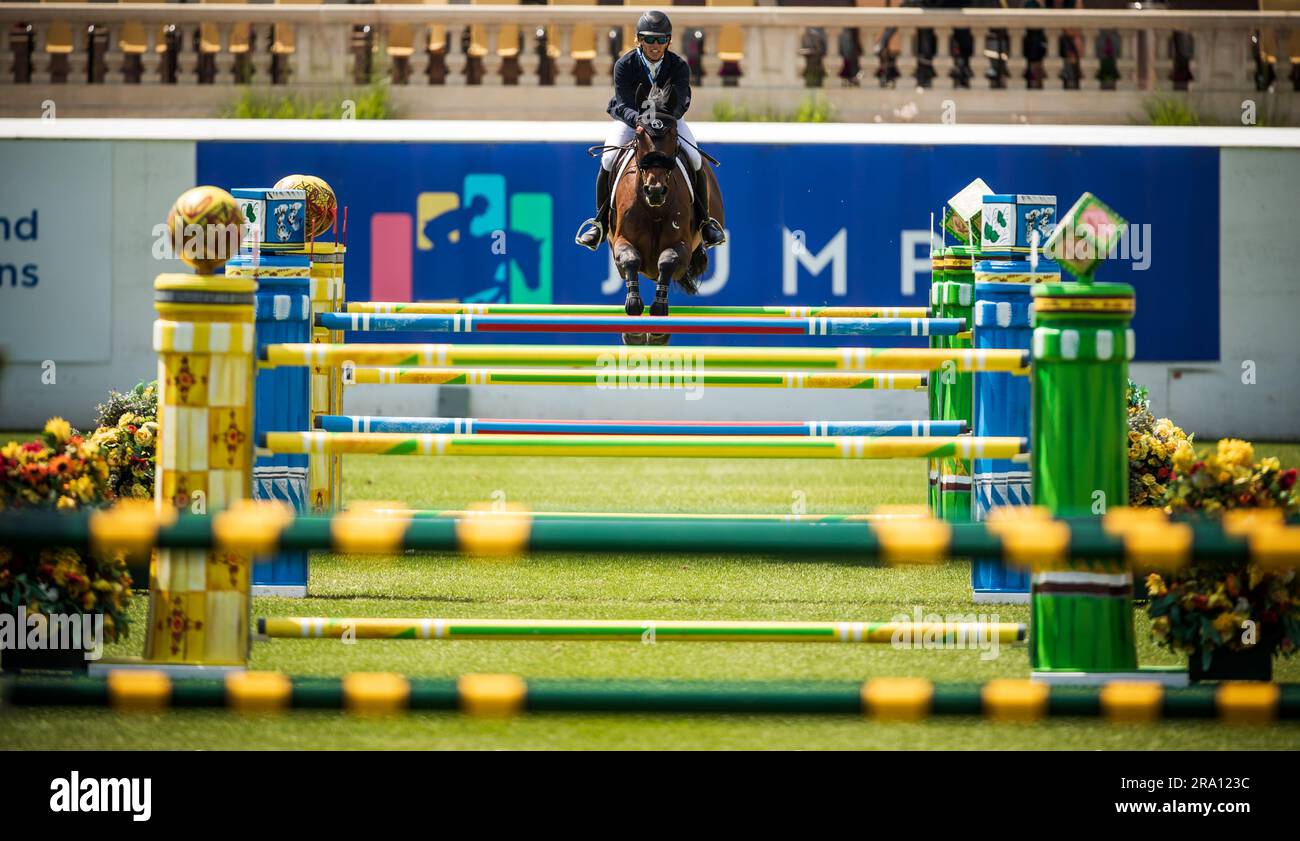 Shawn Casady, des États-Unis, participe au salon panaméricain de Spruce Meadows à Calgary, Alberta, Canada, sur 29 juin 2023. Banque D'Images