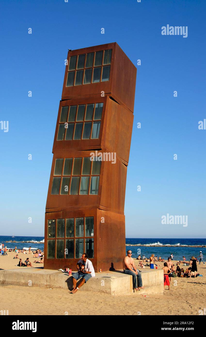 Sculpture 'hommage à Barcelone' par Rebecca Horn, Barcelone, Catalogne, Espagne Banque D'Images