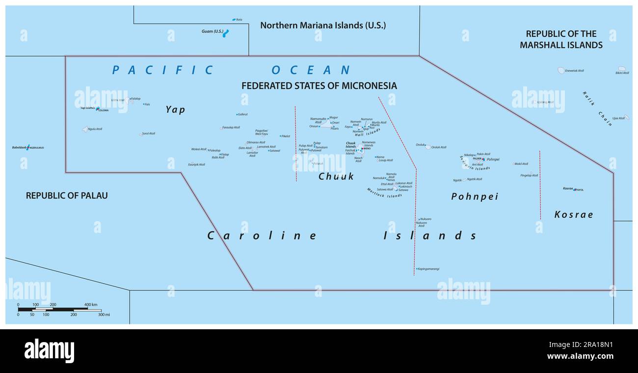 Carte vectorielle politique des États fédérés de Micronésie Banque D'Images