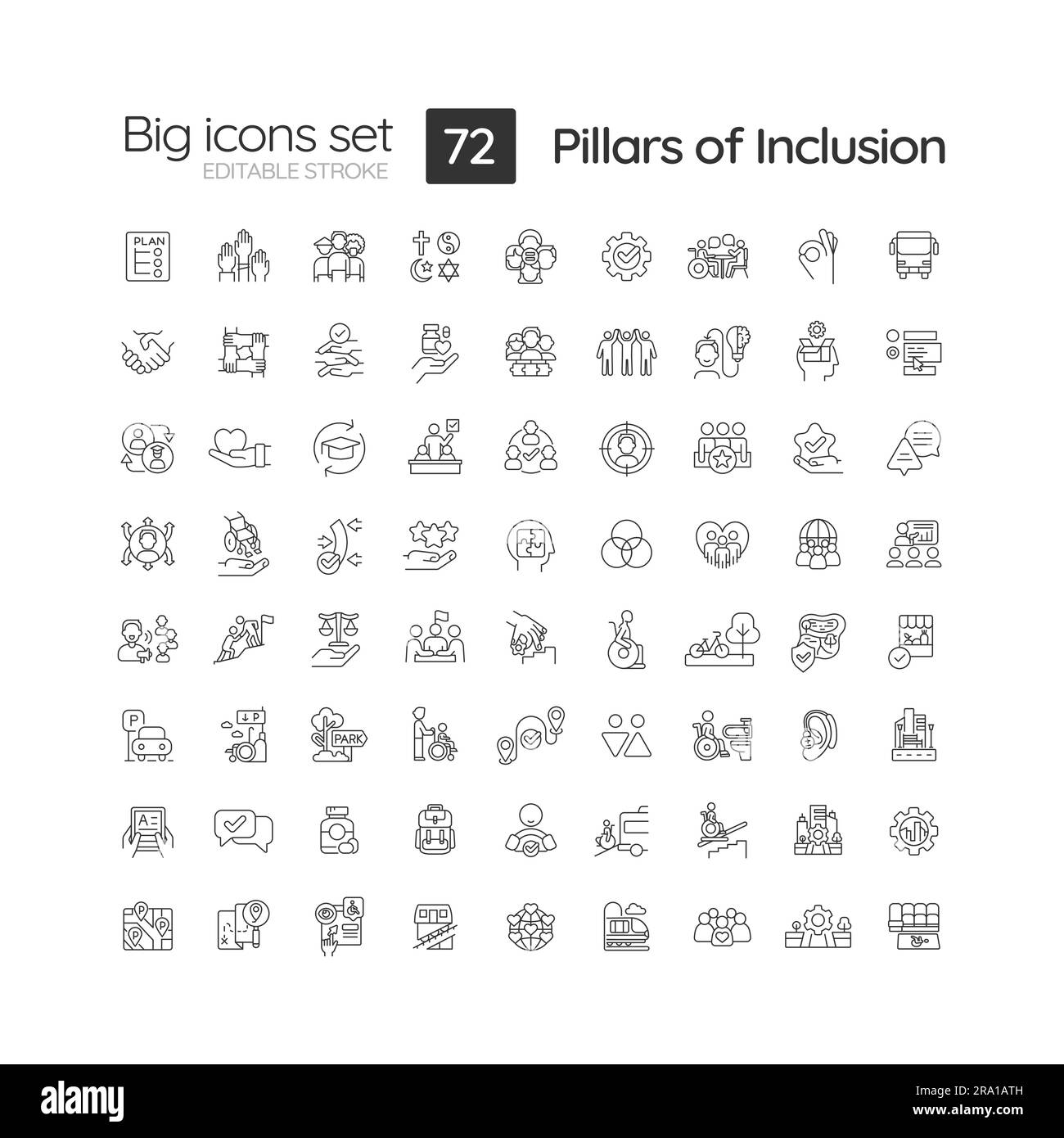 Ensemble d'icônes linéaires de piliers d'inclusion Illustration de Vecteur