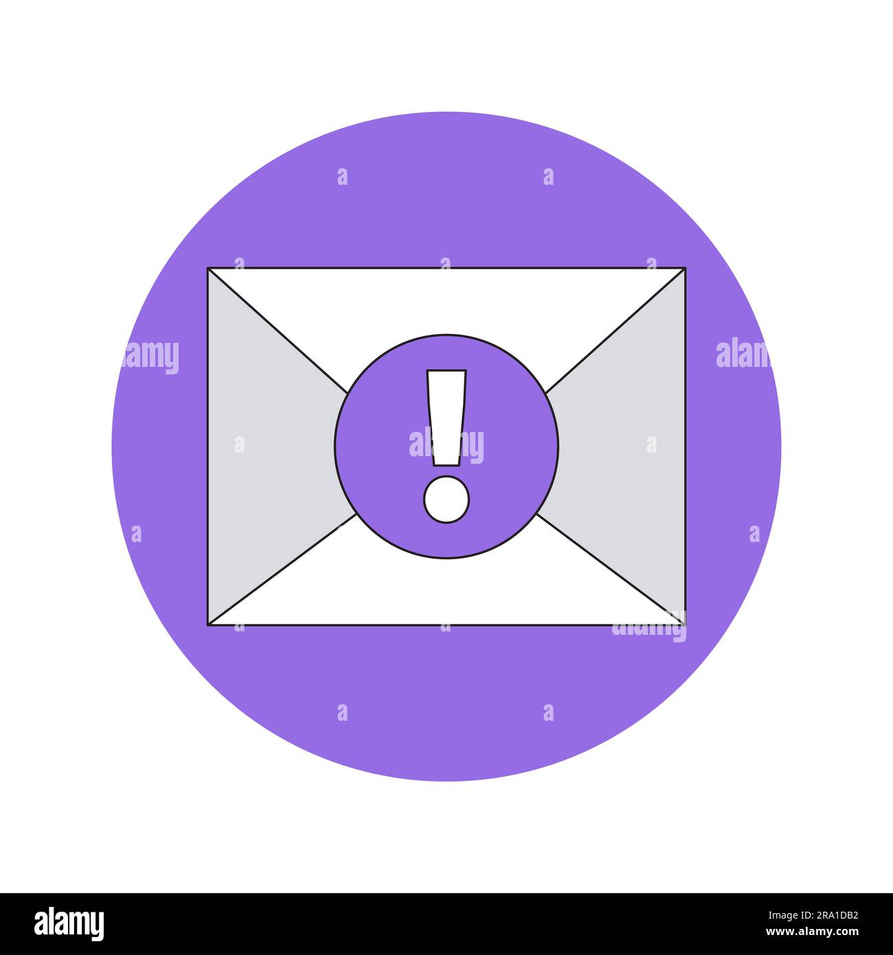 Enveloppe postale fermée sur joint violet rond. Point d'exclamation sur le point de publication violet. Message important ou notification de nouvel e-mail non lu. Classe sérieuse Illustration de Vecteur