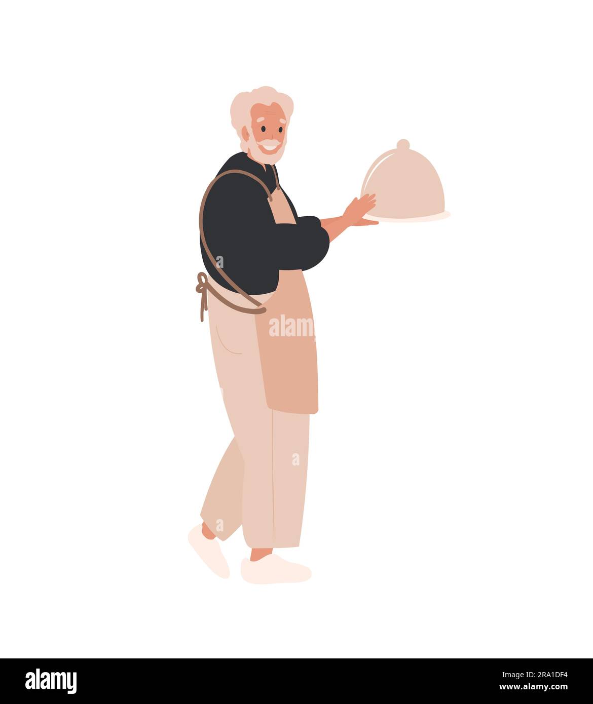 Homme cuisinez de la nourriture. Homme aîné servant le plat Illustration de Vecteur