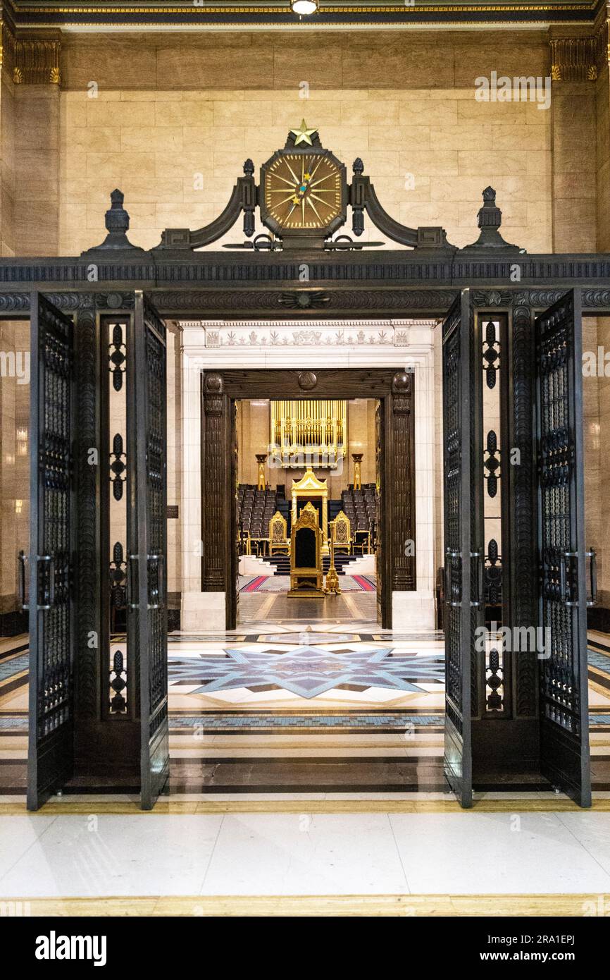 Intérieur des vestibules de style art déco et du Grand Temple à Freemasons Hall, Londres, Angleterre, Royaume-Uni Banque D'Images