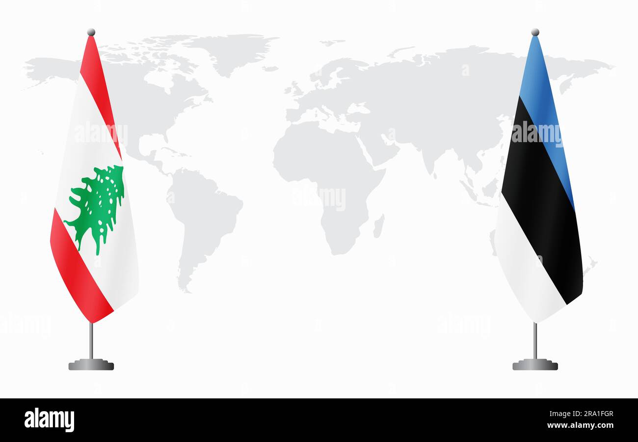 Le Liban et l'Estonie sont les drapeaux de la réunion officielle sur fond de carte du monde. Illustration de Vecteur