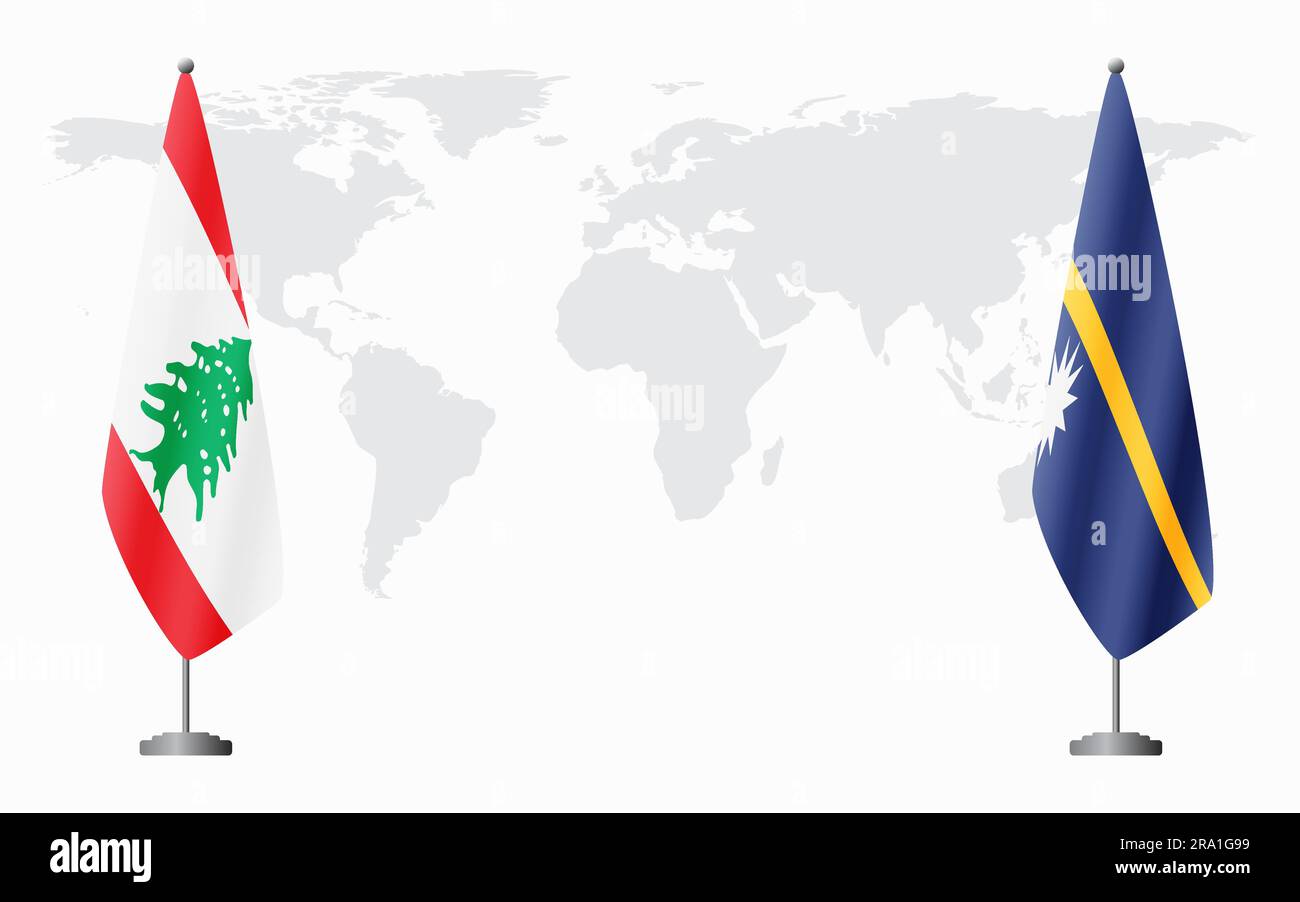 Le Liban et Nauru drapeaux pour une réunion officielle sur fond de carte du monde. Illustration de Vecteur