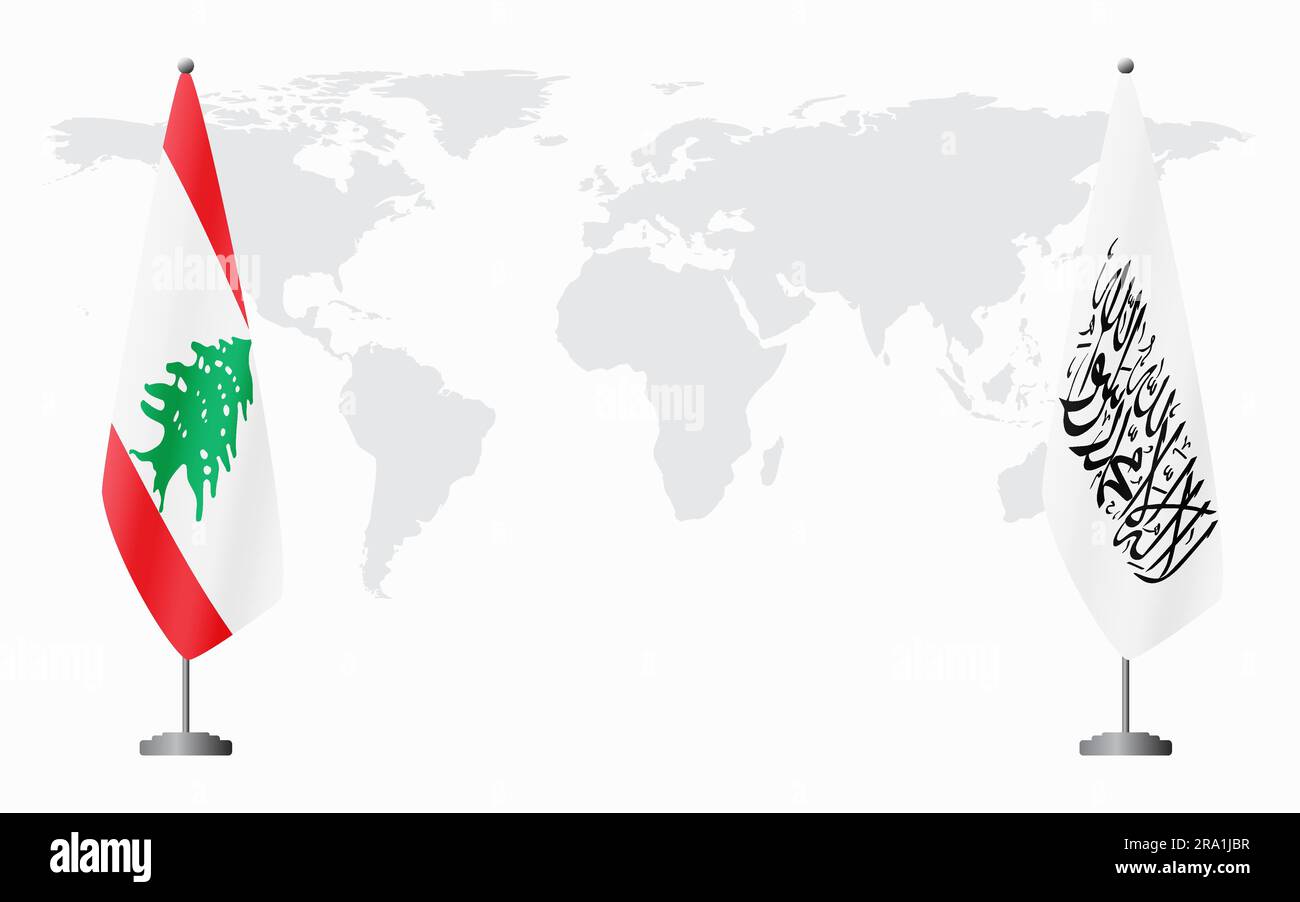 Le Liban et l'Afghanistan sont les drapeaux de la réunion officielle sur fond de carte du monde. Illustration de Vecteur