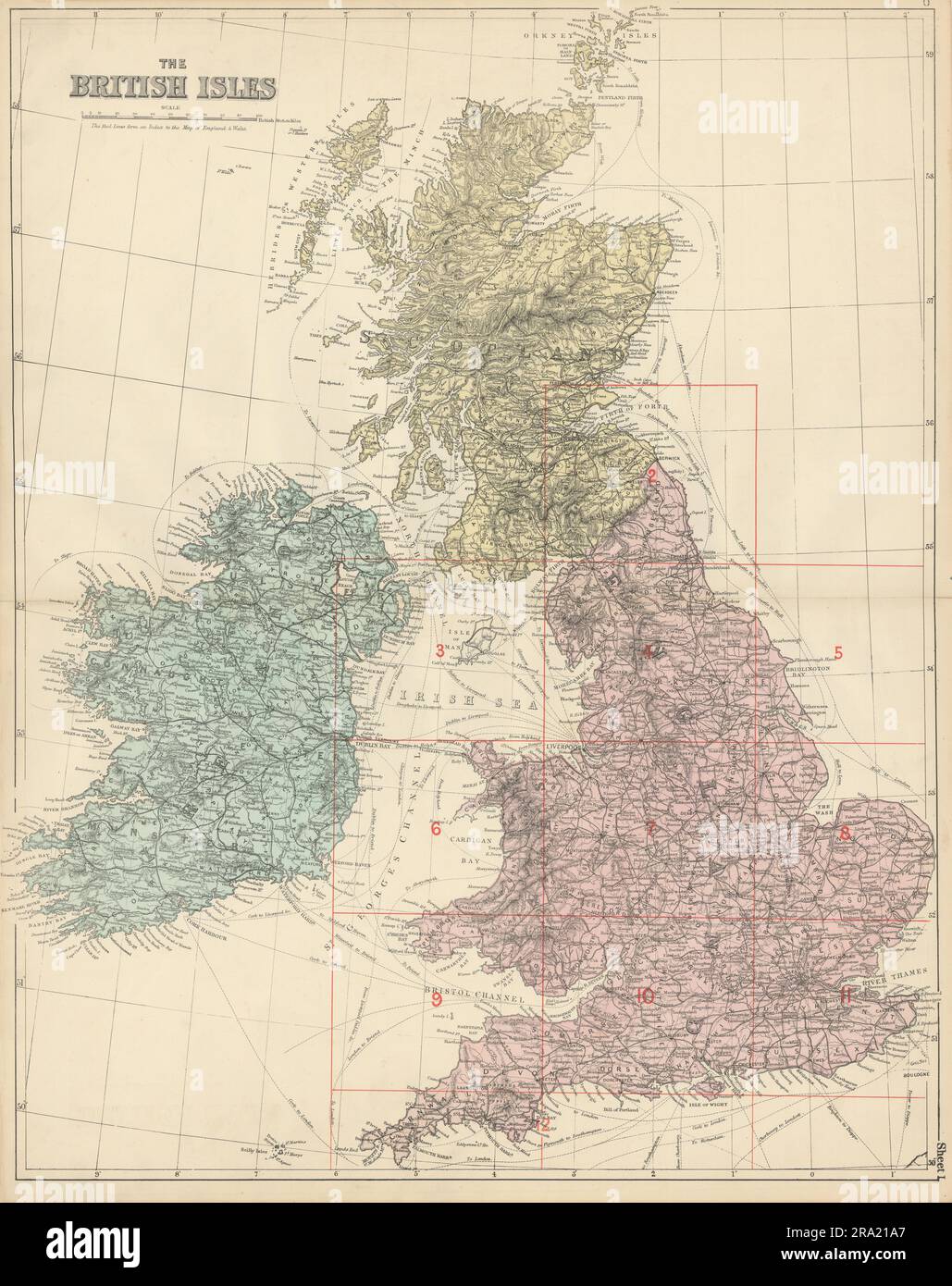 Carte de l'index DES ÎLES BRITANNIQUES par GW BACON. Angleterre Irlande Écosse pays de Galles 1883 Banque D'Images