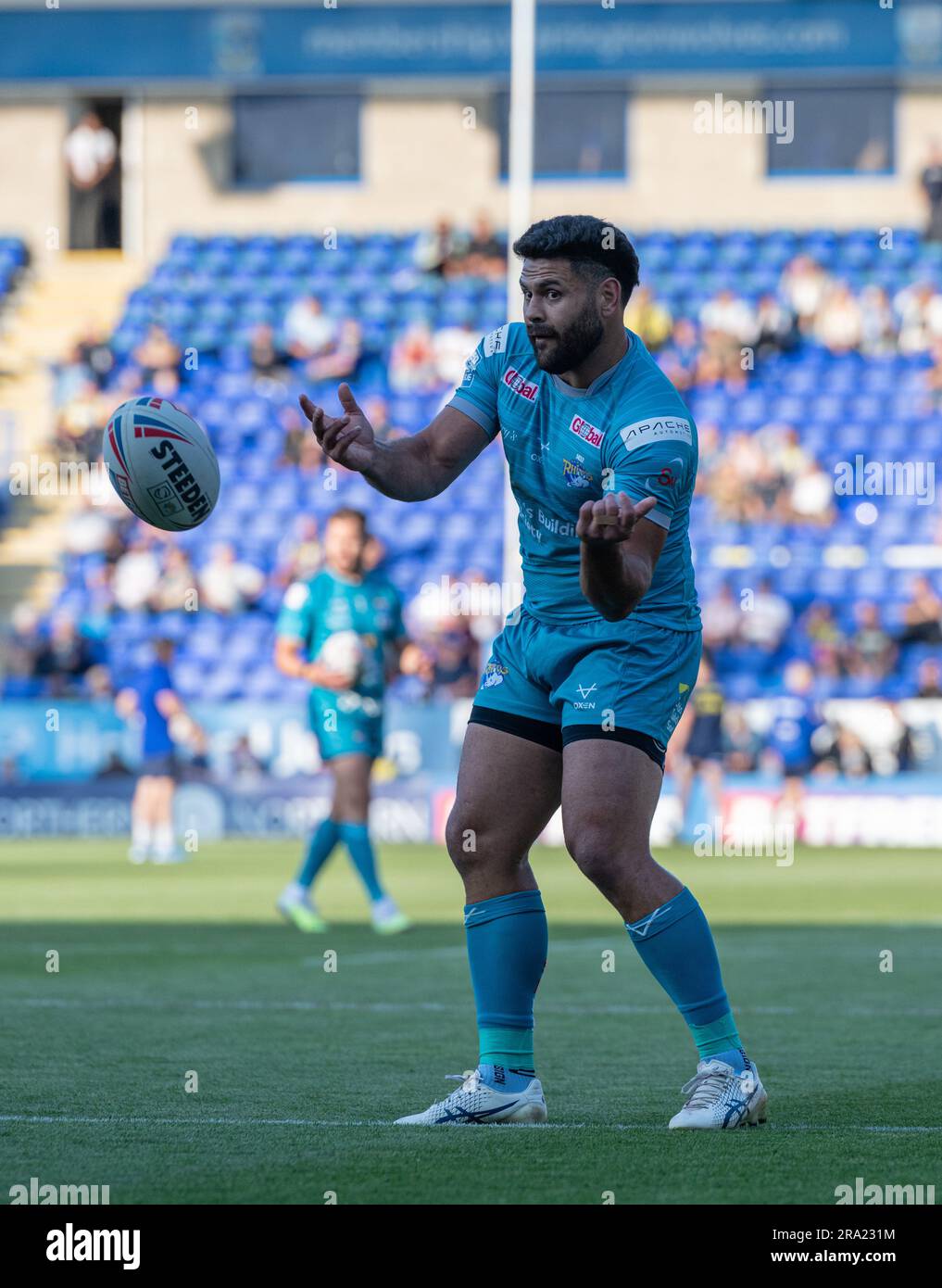 Warrington, Cheshire, Angleterre 29th juin 2023. Leeds Rhinos Rhyse Martin se réchauffe avant le match pendant, Warrington Wolves V Leeds Rhinos au stade Halliwell Jones, The Betfred Super League, Warrington (Credit image: ©Cody Froggatt/Alamy Live news) Banque D'Images