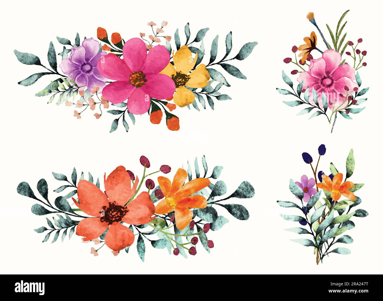 Aquarelle peinture bouquet de fleurs sauvages illustration sur fond isolé Illustration de Vecteur