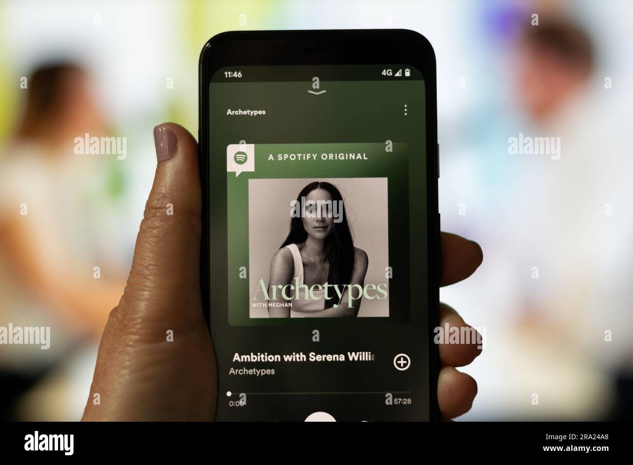 Podcast de Meghan Markle archétypes. Application Spotify sur un smartphone Google Pixel. Banque D'Images