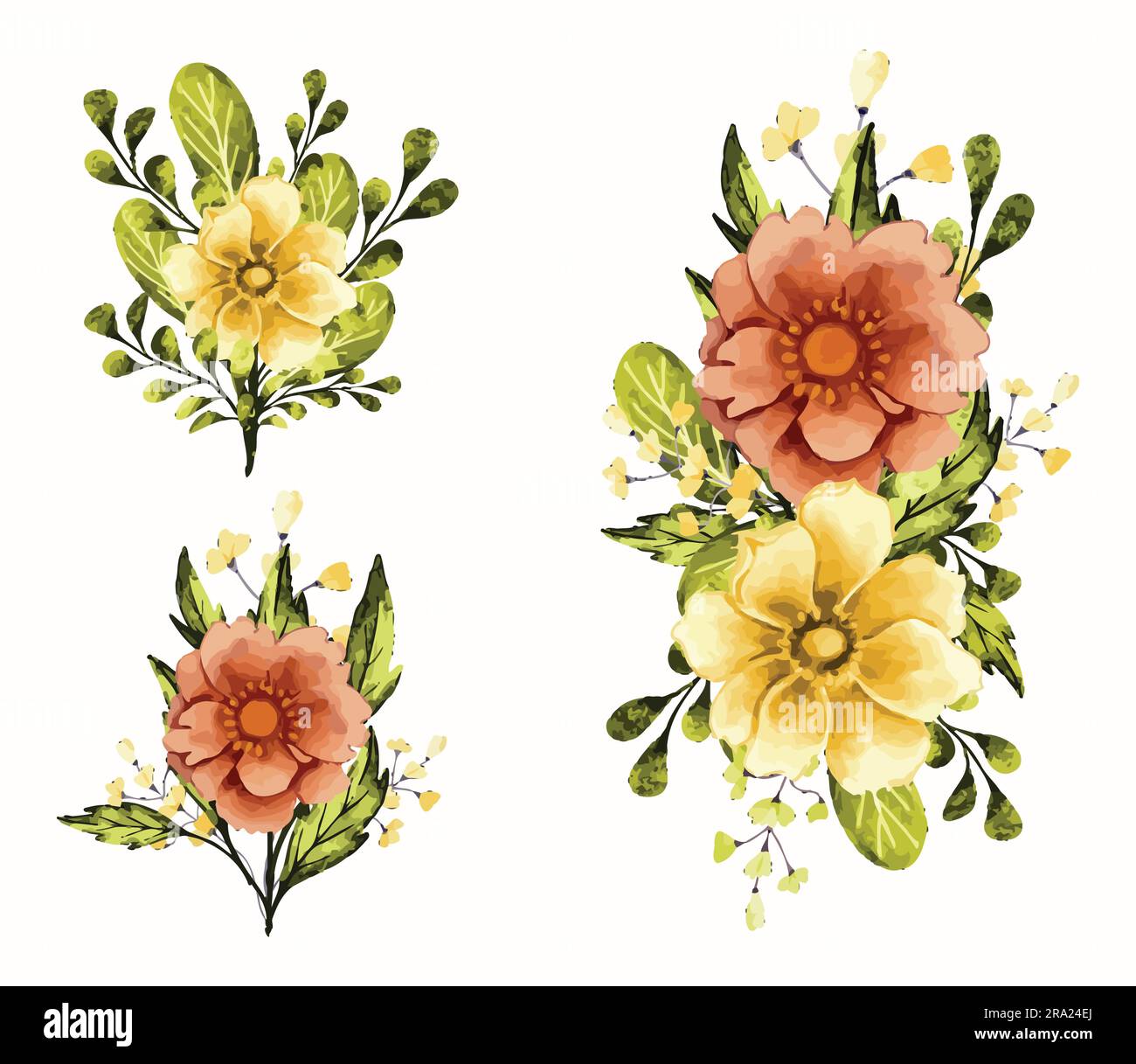 Bouquet de fleurs aquarelle peint avec des fleurs et des feuilles Illustration de Vecteur