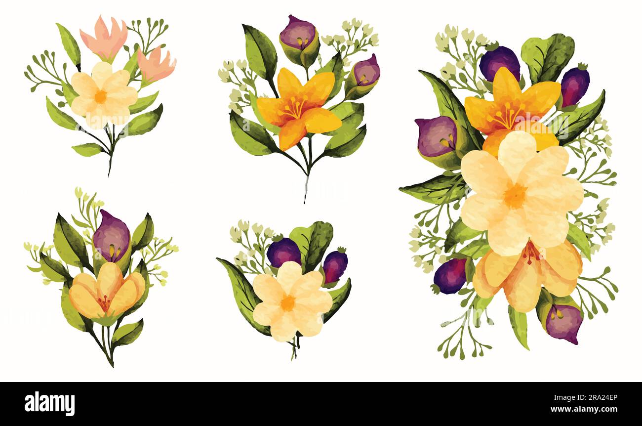 Illustration de branche de fleur sauvage aquarelle avec bouquet floral Illustration de Vecteur