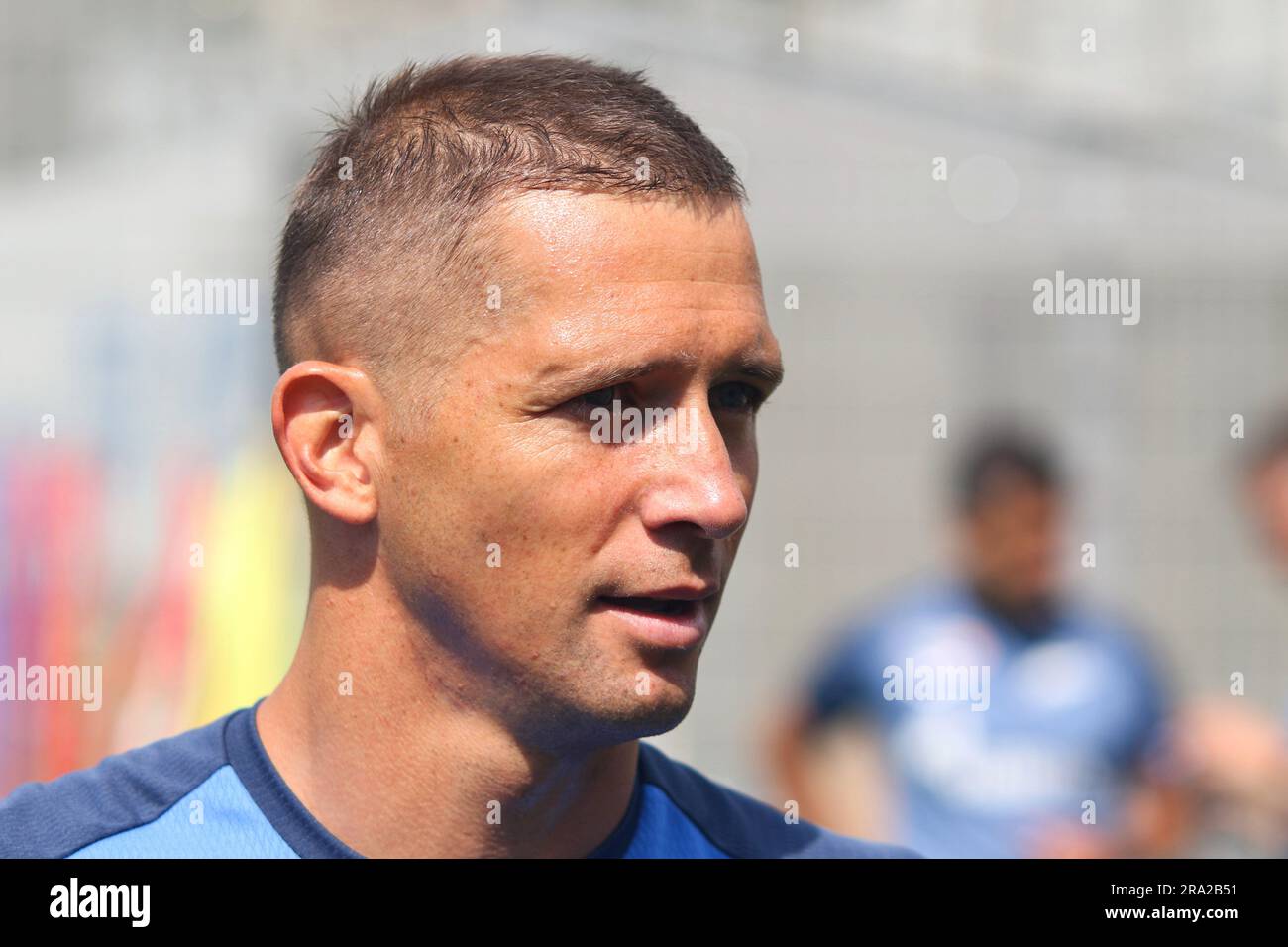 Mikhail Kerzhakov, du club de football de Zenit, se réchauffe lors de la session d'entraînement au centre d'entraînement de Gazprom avant le tournoi international de football, la coupe pari Premier. (Photo de Maksim Konstantinov / SOPA Images/Sipa USA) Banque D'Images