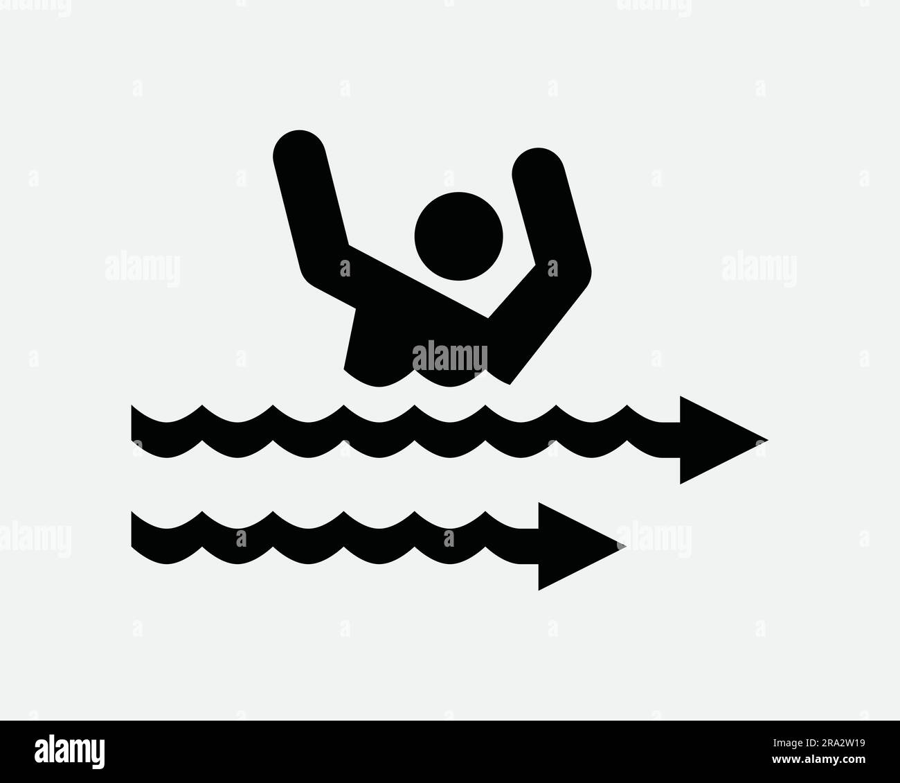 Icône en forme de noyer à courant d'eau rapide. Danger de relevage du bras de sauvetage risque flèche débit Gush Sweep victime. Symbole d'illustration Clipart noir blanc signe vecteur EPS Illustration de Vecteur