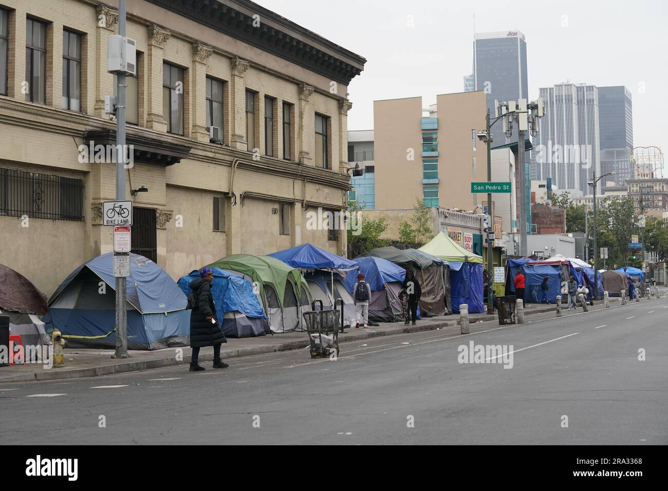 Centre-ville de Los Angeles, vue depuis la zone de Skid Row Banque D'Images