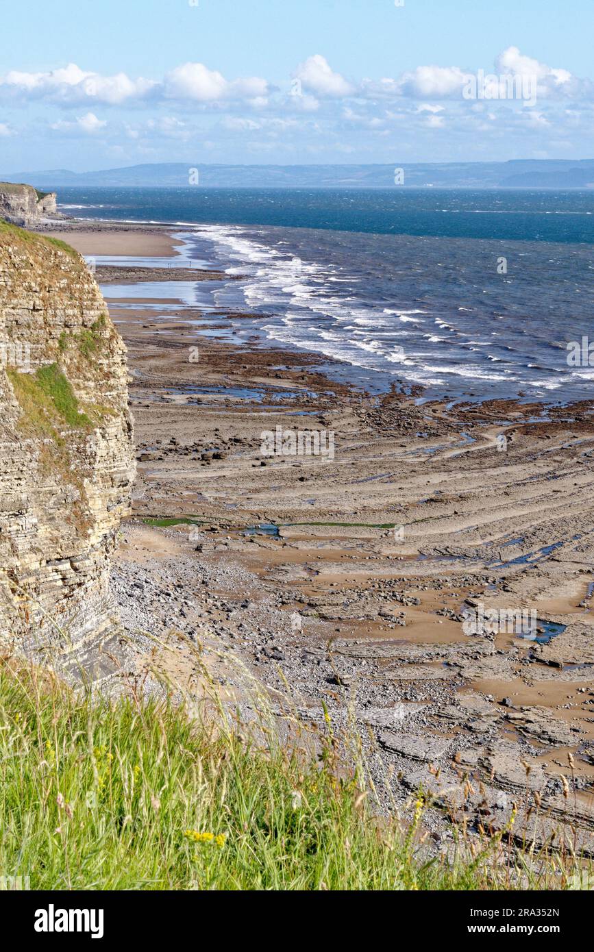 Dunraven Bay and Beach, une plage très populaire à Southherndown sur la côte du patrimoine de Glamourgan, au sud du pays de Galles, au Royaume-Uni. 25th juillet 2023 Banque D'Images