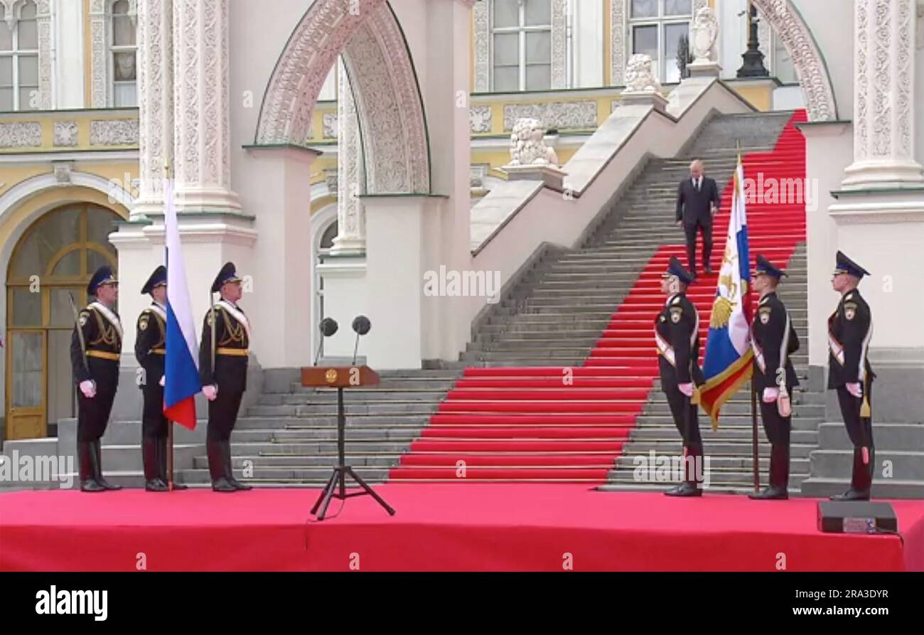 VLADIMIR POUTINE Président de la Russie prononcera un discours à l'intérieur du Kremlin le 27 juin 2023 après le coup d'État de Wagner. Photo : kr.ru Banque D'Images