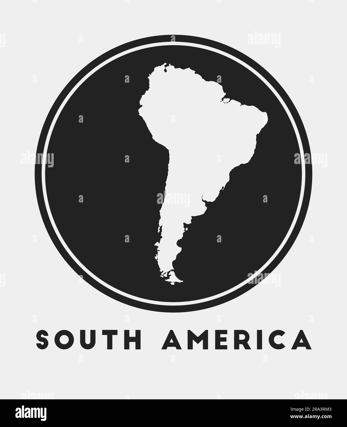 Icône Amérique du Sud. Logo rond avec carte continent et titre. Badge élégant pour l'Amérique du Sud avec carte. Illustration vectorielle. Illustration de Vecteur