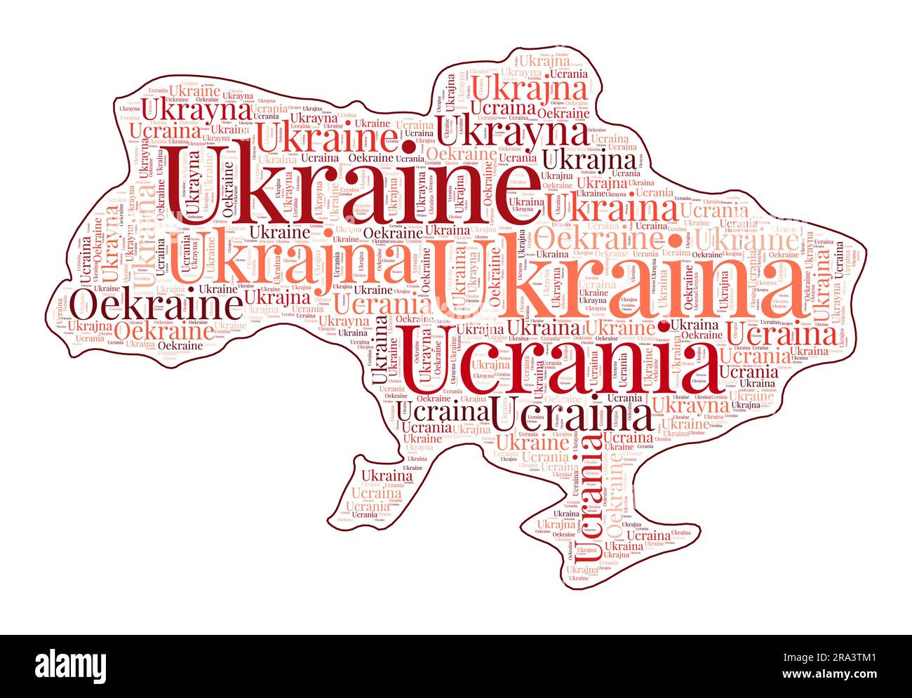 La forme de l'Ukraine remplie de nom de pays dans de nombreuses langues. Carte de l'Ukraine dans le style wordcloud. Illustration vectorielle élégante. Illustration de Vecteur