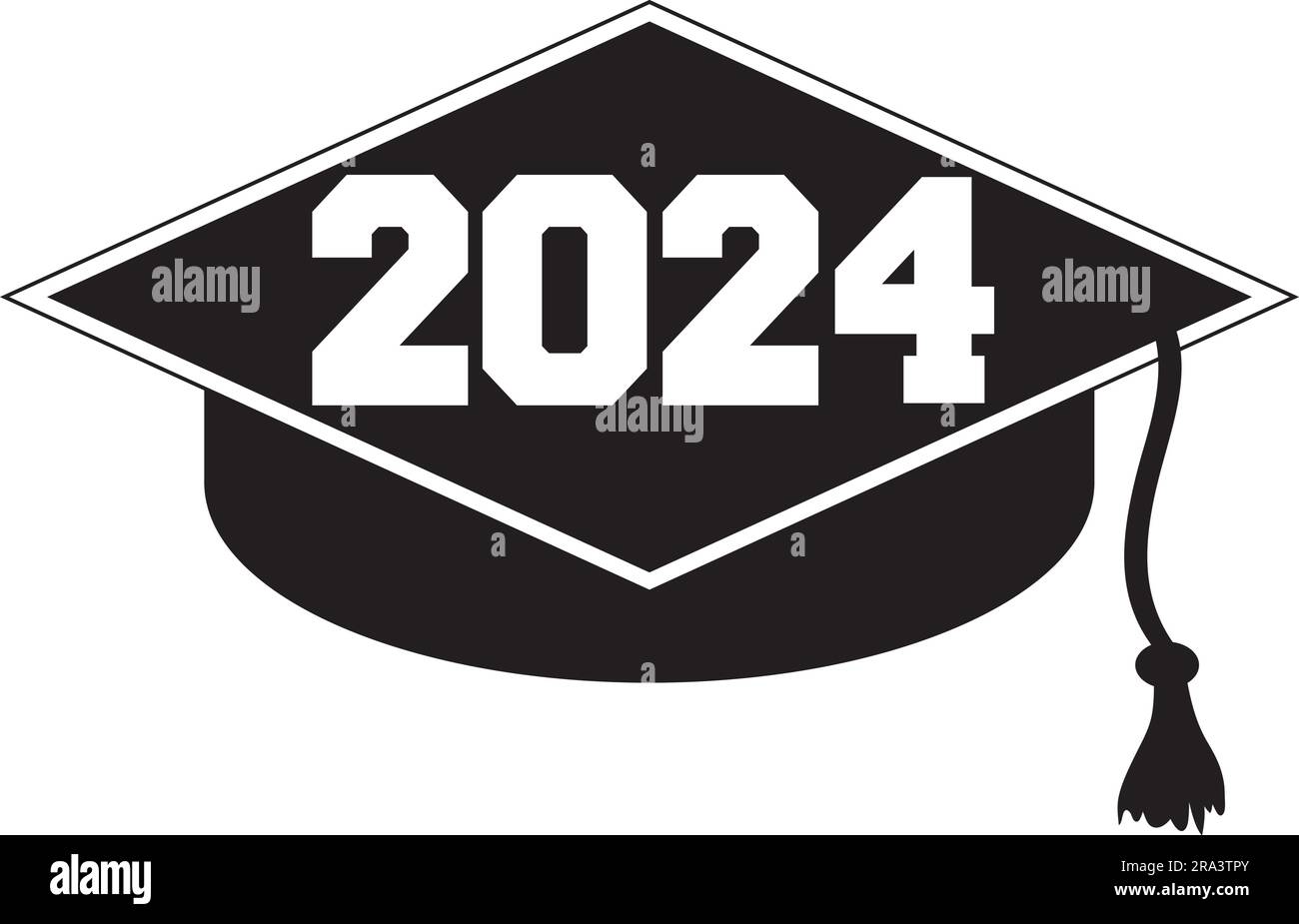 Capuchon de graduation 2024 logo Graduate noir et blanc Illustration de Vecteur